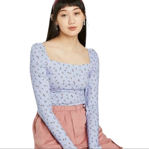 wild fable Tops - Wild Fable Floral Long Sleeve Square Neck Blouse Blue Size L